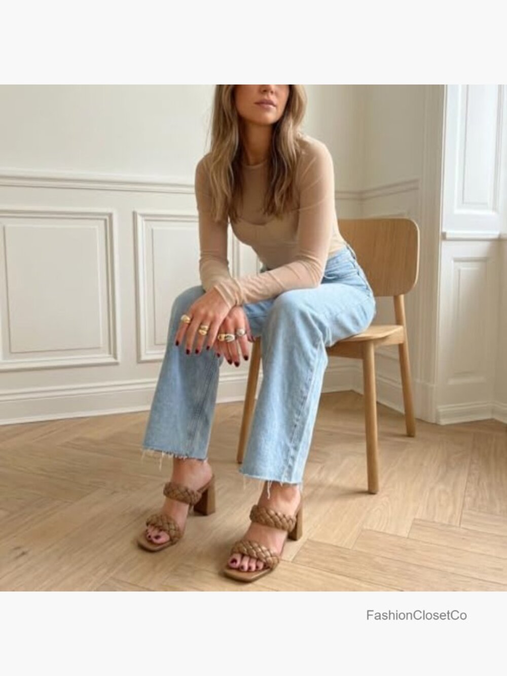 Braided Block Heel Sandals with Square Toe and Memory Foam - Picture 3 of 7